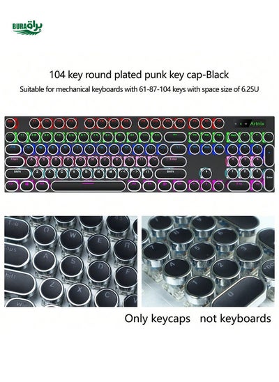 Buy 104-Key Full Size Retro Steampunk Typewriter-Style Round Electroplated Keycaps, Black/White/Pink/Blue/Lipstick Red Translucent Legends, Compatible With MX Switches, 6.25U Space Bar, For 61/87/104/108 Keys Mechanical Keyboards, Keycap Puller Tool Included (Keycaps Only, Keyboard Not Included) in UAE