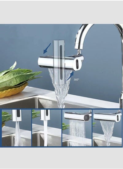 Buy Waterfall Kitchen Sink Faucet 4Modes 360 Degree Swivel Bathroom Faucet Extender Multi Function Splash Proof Water Saving Sink tap Adapter for Washing Vegetable Fruit-Silver in Saudi Arabia