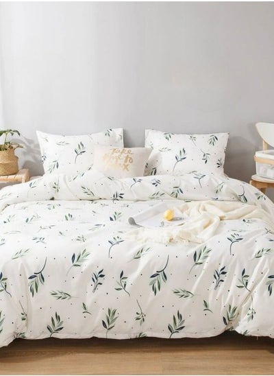 Buy Single Size 4 Piece Bedding Set Without Filler, Soft Fabric Small Green Leaves Design. in UAE