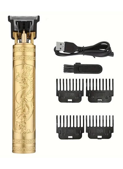 Buy Engraved Electric Hair Clipper, USB Rechargeable Trimmer With T/R-Shaped Cutter Heads, Washable Blades, 4 Guide Combs For Hair, Beard, And Body Grooming in UAE