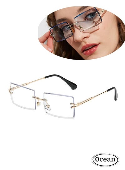 Buy Fashion Rimless Rectangle Sunglasses For Women Men Rectangle Glasses Ultralight UV400 Eyewear Unisex in UAE