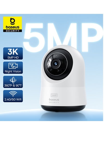 اشتري 5MP 3K WiFi Indoor Security Camera with Pan & Tilt, 8x Digital Zoom, Two-Way Audio, Night Vision, Motion Detection, Baby Monitor, Supports 256GB MicroSD, Compatible with Google Assistant & Amazon Alexa, Remote Management via App, Ideal for Home Surveillance في الامارات