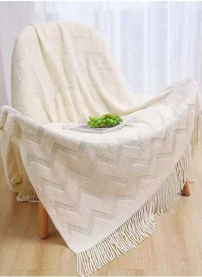 اشتري 1-Piece Lightweight All Season Blanket Sofa Blanket Summer Blanket Acrylic Fiber Off-White 180x130 cm في الامارات