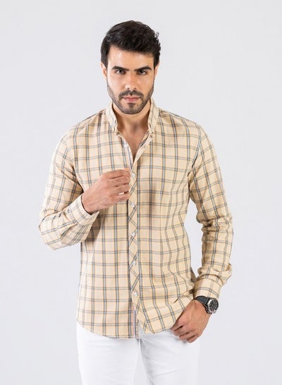 Buy Men's Shirt - Made Of Cotton - Beige - Multicolor in Egypt
