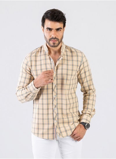 Buy Men's Shirt - Made Of Cotton - Beige - Multicolor in Egypt