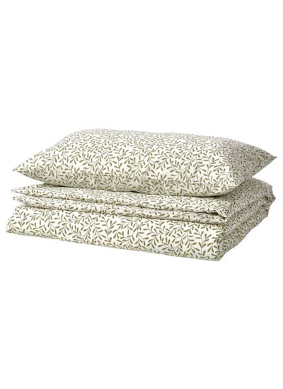 Buy Duvet cover and pillowcase, white/green, 150x200/50x80 cm in Saudi Arabia