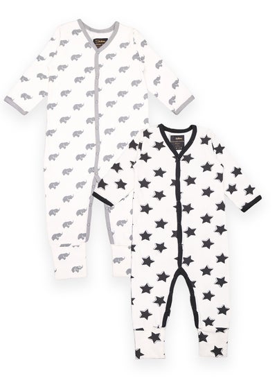 Buy Kidbea  Organic Cottton Romper Bodysuit Jumpsuit Combo 2 Designs Colorelephant and star Printed in UAE