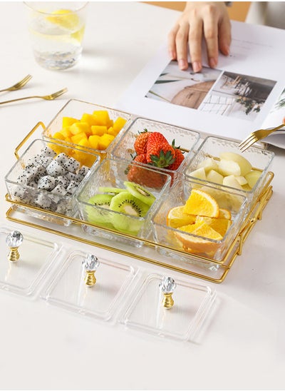 اشتري Fruit Tray, Snacks Dried Fruit Storage Tray with Lid, Dessert Tray, Fruit Tray Organiser, Transparent Candy Dispenser Tray with Metal Shelf, Plastic Food Display Bowl 27.5 x 18.5 x 6 cm في الامارات