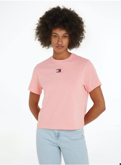 Buy Women's Tommy Badge Classic Fit Boxy T-Shirt -  Recycled cotton blend, Pink in Saudi Arabia