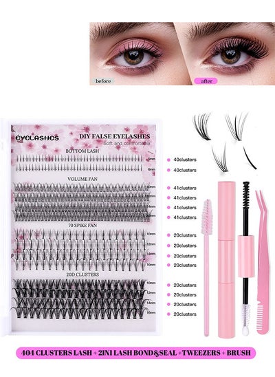 Buy 4 Styles DIY Eyelash Extension Kit 404 Clusters, 5-16mm Mixed Individual Lashes Cluster, Natural Curl Personal Eyelash Set, Segmented False Eyelashes, Thick Eyelashes in UAE