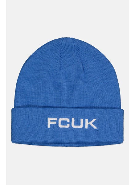 Buy Men Knitted Embroidered Logo Beanie, Light Blue in Saudi Arabia