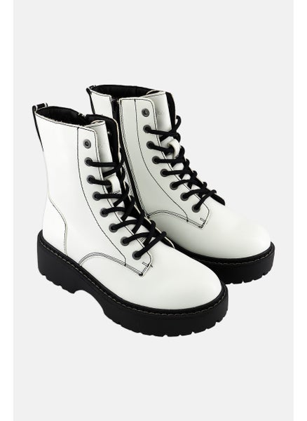 اشتري Women Lace Up Ankle Boots, White/Black في الامارات