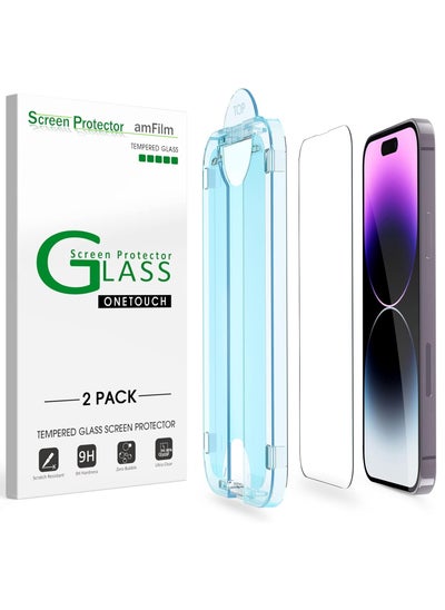 Buy amFilm Easiest Installation OneTouch for iPhone 14 Pro [6.1 Inch] Screen Protector Tempered Glass, Auto-Alignment Tech, Bubble Free and Full Coverage Case Friendly, Anti-Scratch 2 Pack in Egypt