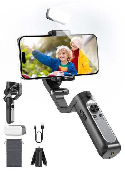 اشتري Gimbal Stabilizer for Smartphone, 3-Axis Gimbal for iPhone Android with Magnetic Adjustable Fill Light,Foldable Stabilizer for One-Key Inception for Youtuber,Vlog,Video Record في الامارات