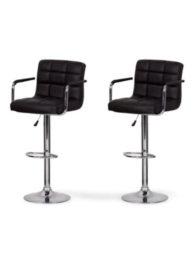 Buy Modern Height Adjustable Chair , Bar Chair , Bar Stool Set Leather Padded Stool Black/Silver in UAE