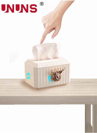 Buy Facial Tissue Box Cover, Plastic Liftable Tissue Box Holder For Home Office Decoration,Elk Tissue Holder White in UAE