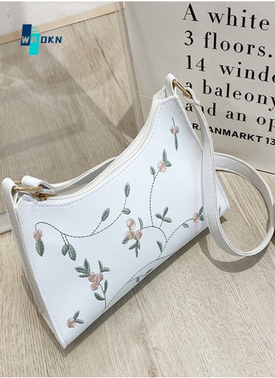 Buy Women's Sweet and Fresh Embroidered Shoulder Bag, Ladies Casual Versatile Armpit Bag Crossbody Bag Sling Bag Side Bag, PU Leather Carrying Bag Handbag for Girls College Students and Teenagers in UAE