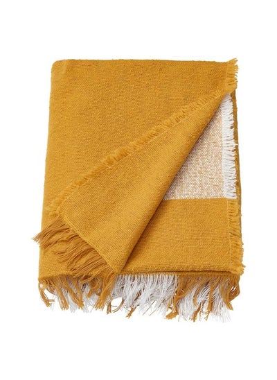 Buy Throw Dark Yellow/Off White 130X170 Cm in Saudi Arabia