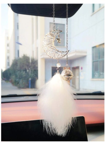 Buy Moon, feather, and bell pendant, car accessories for women, bedroom decor, creative gift in Saudi Arabia