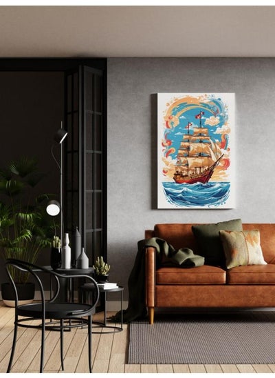 Buy Pirate Ship Watercolor Digital Art Printed Canvas wall art 60x40 in Egypt