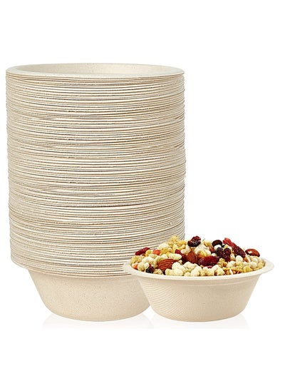 Buy Compostable Bowls, 12oz Disposable Paper Bowls, Biodegradable Soup Bowls Made of Natural Bagasse, Eco-Friendly Sugarcane Bowls for Salad Wheat Flakes 100 Pack (Nature) in UAE