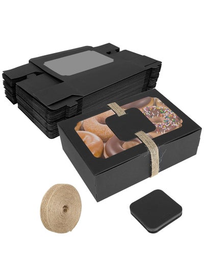 اشتري Cookie Boxes with Window, Black Brownie Cake Boxes with Cards, and Twine, Empty Sweet Bakery Boxes for Packaging Chocolate Strawberries, Donuts, Cookies, Muffins, Pastry and Pies (12 Pcs) في الامارات