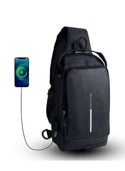 Buy Crossbody Bag With USB Charger - Waterproof - Casual - Black in Egypt