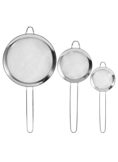 اشتري 3 fine sieves, kitchen sieve, flour strainer, stainless steel strainer, fine-mesh strainer, stainless steel, fine flour seven icing sugar strainer, for flour rice, pasta, icing sugar beans في الامارات