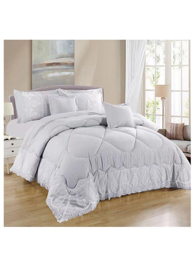 Buy COMFY 6 PC EMBROIDERY LACE COTTON SOFT KINGSIZE COMFORTER SET WHITE in UAE