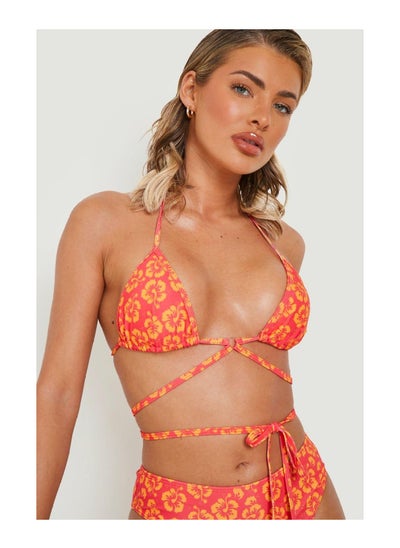 اشتري Tropical Floral Triangle Tie Waist Bikini Top في الامارات