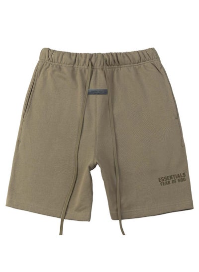 Buy Essentials Zone Season 8 Casual Velvet Printed Drawstring Shorts for Men Taupe in UAE