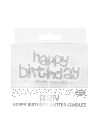 Buy Fun House Happy Birthday Glitter Candle Silver in UAE