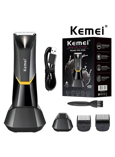 Buy Kemei Professional Body Hair Trimmer For Men & Women KM-3208 With LED Light USB Fast Charging Ceramic Blade Heads Waterproof Wet Dry Suitable For Body Private Part Shaving in UAE