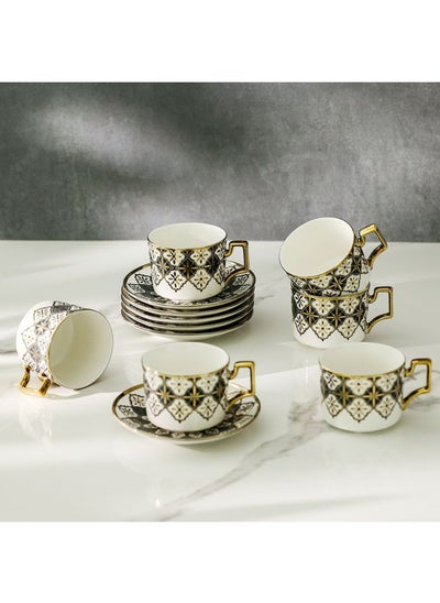 Buy Majestic Moroccan 12-Piece New Bone China Tea Cup Set 200ml -Serve 6 in UAE