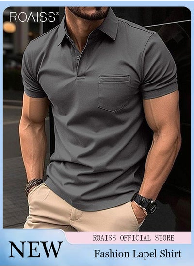 اشتري Fashionable And Versatile Solid Color Lapel Polo Shirt For Men'S Daily Business Casual Short-Sleeved Shirt Tops في الامارات