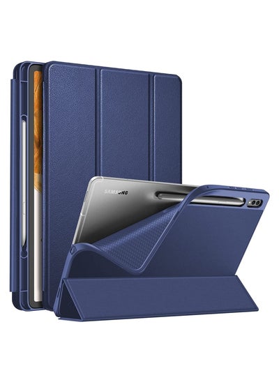 اشتري Smart Case for Samsung Galaxy Tab S8 Plus 2022/S7 FE/S7 Plus 12.4 with Pencil Holder, Soft TPU Smart Stand Back Cover Auto Wake/Sleep Feature - Blue في مصر