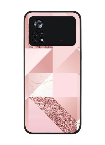 اشتري Rugged Black edge case for Poco M4 Pro 4G Slim fit Soft Case Flexible Rubber Edges Anti Drop TPU Gel Thin Cover - Marble Pink Geometric في الامارات