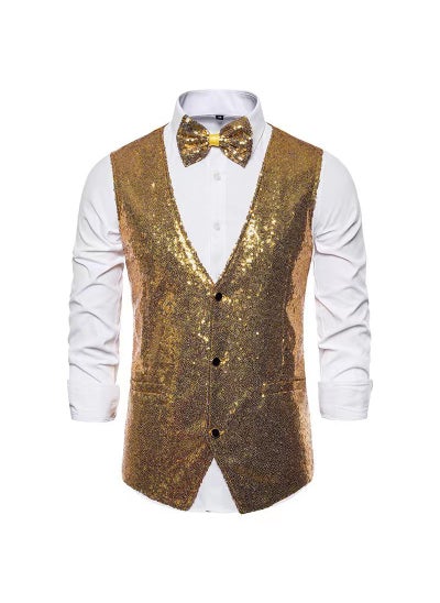 Buy Mens Fashion Stage Performance Dress Small Sequins Suit Vest Mens Host MC Studio Vest VestGold Gold in UAE