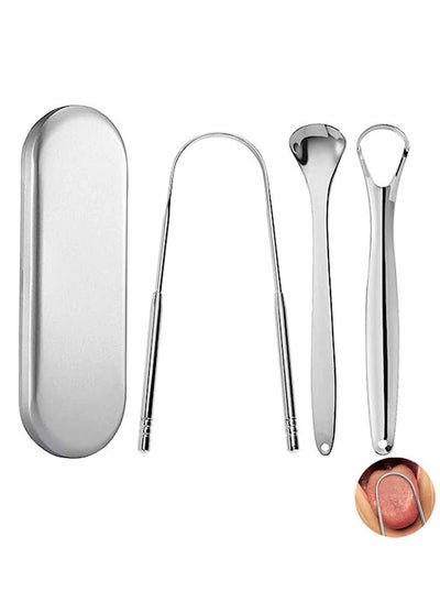 Buy Tongue Scraper for Adult, 3 Pack Stainless Steel Tongue Scraper for Oral Care, with Handy Metal Travel Carry Case. in Saudi Arabia