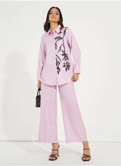 Buy Leaf Print Shirt & Wide Leg Pants Modest Set in Saudi Arabia