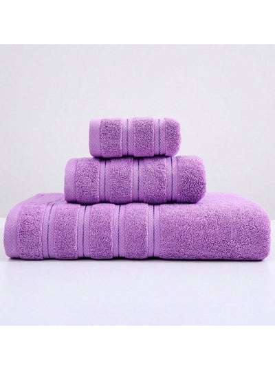 Buy 3 Pcs Luxury Bath Towels Set, Combed Cotton Bathroom Towels, Lint Free Soft Absorbent, 1* Bath Towel, 1* Hand Towel, 1* Face Towel(Purple) in Saudi Arabia