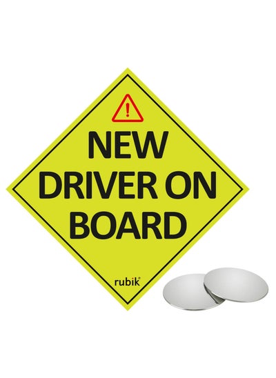 اشتري New Driver on Board Vinyl Sticker with Blind Spot Mirror, Reflective New Driver Car Sign Caution for Beginner New Car SUV Van Drivers (Large 15x15cm) في الامارات