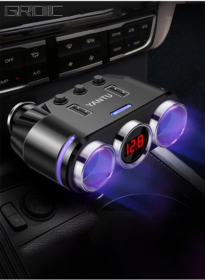 اشتري Wireless Cigarette Lighter, Adapter 2 Socket Cigarette Lighter Splitter with LED Voltage Display Dual USB Car Charger On/Off Switches 12V/24V Car Splitter Adapter, Car Accessories في الامارات