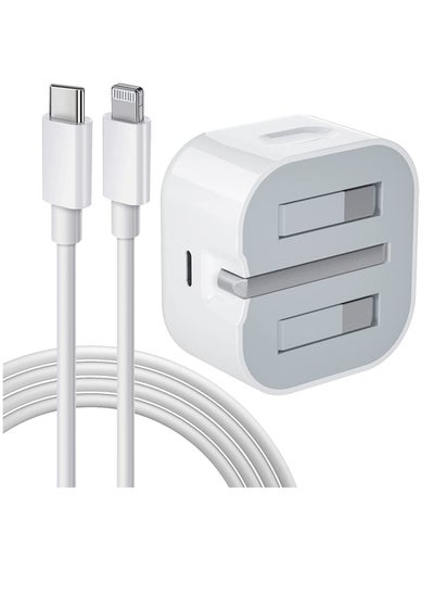 اشتري iPhone Charger Cable and Plug, iPhone Fast Charger 20W PD 3.0 USB C Wall Charger Plug with 1M iPhone Fast Charging Cable USB C Fast Charger Compatible with Phone 13 12 11 Pro Max Mini X XR Xs 8, Pad في الامارات