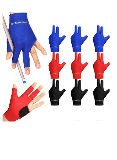 Buy Billiard Pool Gloves Breathable and Comfortable Fits on Left Hand Glove Elastic Shooters Snooker Cue Sports Show Pool Gloves  for Snooker Cue Sport, for Women and Men 9Pcs in Saudi Arabia