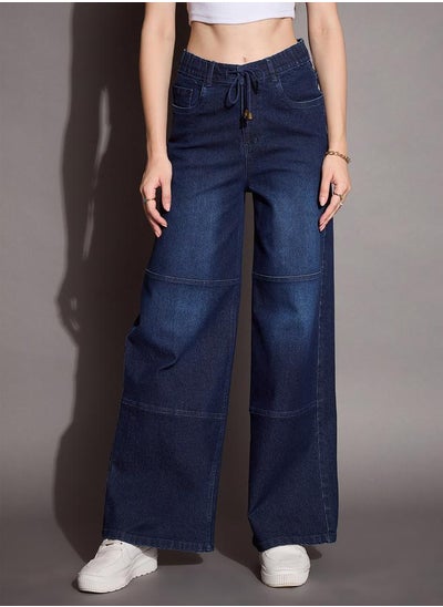 Buy High Rise Drawstring Waistband Straight Fit Jeans in Saudi Arabia