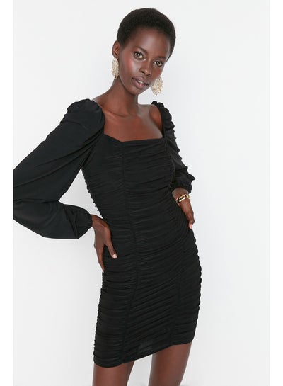 Buy Black Draped Detailed Evening Dress TPRAW22EL1392 in Egypt