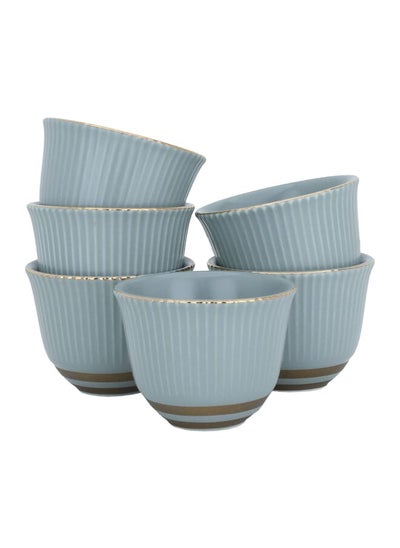 Buy Light gray and gold porcelain coffee cup set, 12 pieces in Saudi Arabia