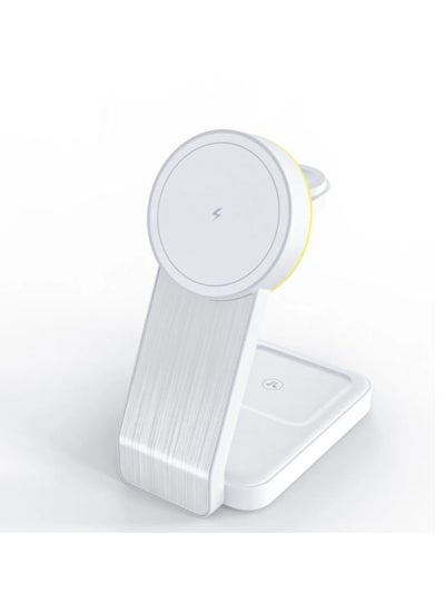 اشتري Foldable 3 in 1 Wireless Charger for MagSafe iPhone,  Compatible with iPhone 15/14/13/12, iWatch 9/Ultra 2/8/Ultra/SE2/7/6/SE/5/4/3, earpuds 2/3/Pro (White) في مصر