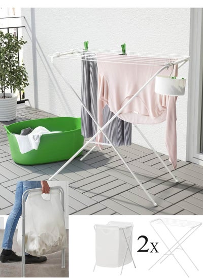 Buy Drying rack and laundry basket set, indoor/outdoor, white in Saudi Arabia